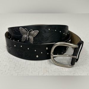 ⭐️SOLD ⭐️Vintage Black Leather Belt With Silver Butterfly Detailing